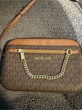 Michael Kors Beige Logo Interior Crossbody with Gold Hardware